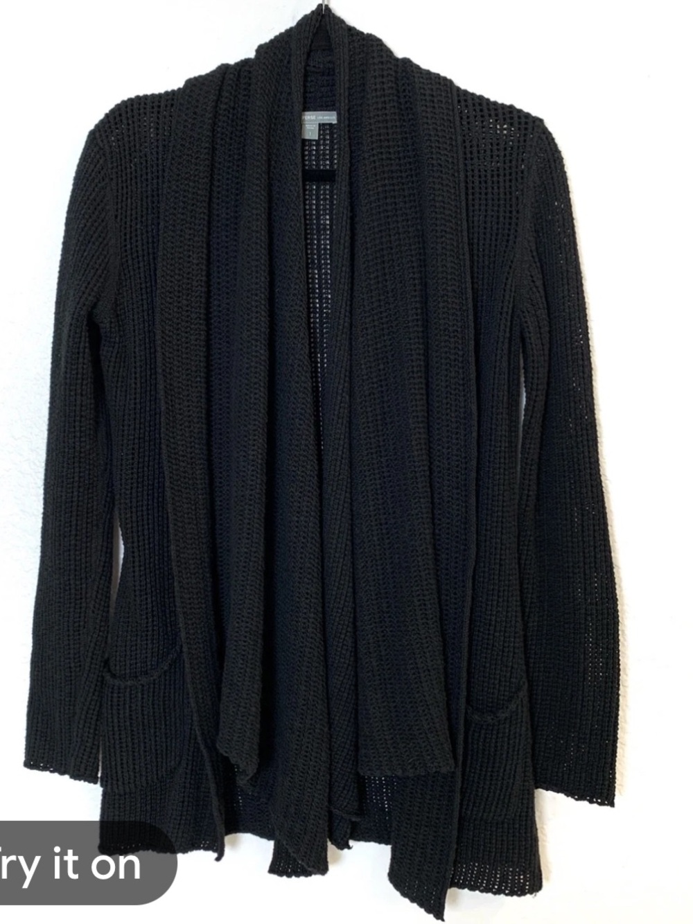 James Perse Black Open-Front Knit Cardigan